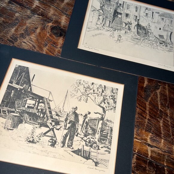 Two Vintage Lionel Barrymore Etching Prints Point Mugu & Courtyard Venice - Picture 1 of 13